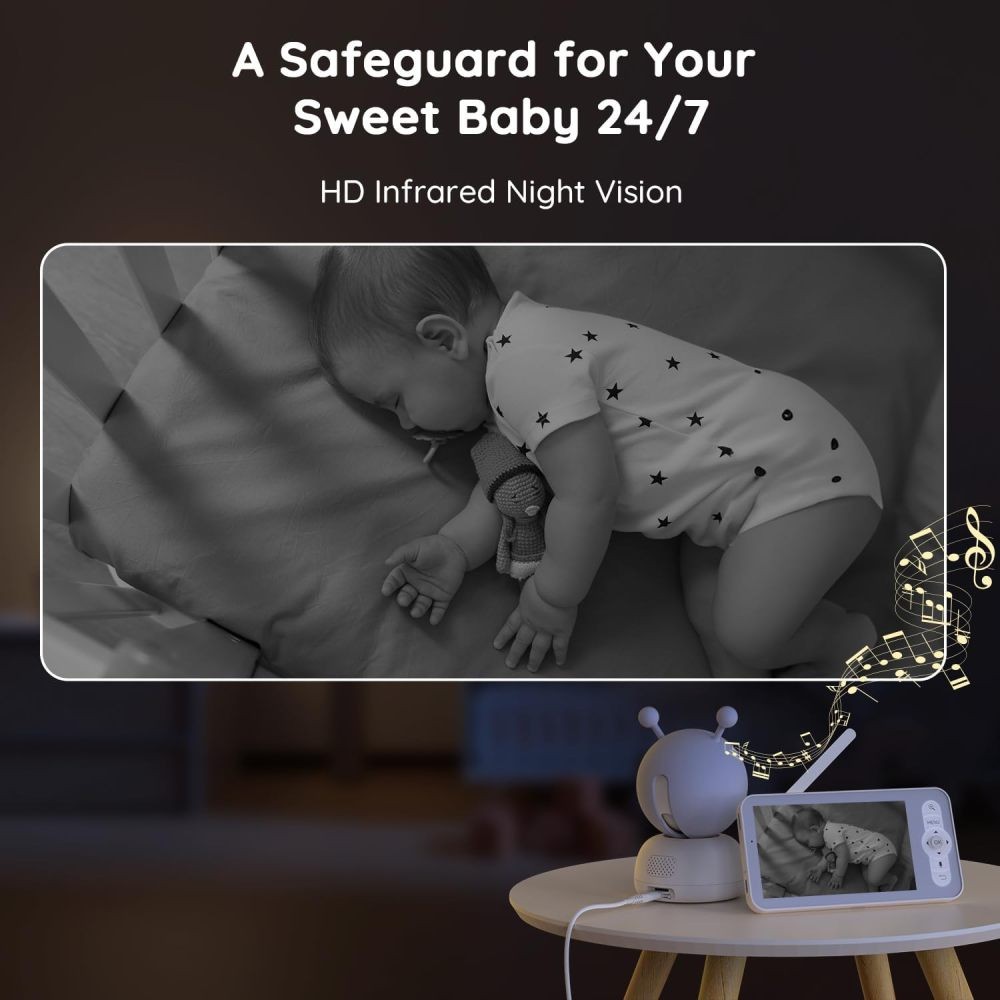 BOIFUN 5" Baby Monitor with 1080p HD Display & Smartphone App, Night Vision