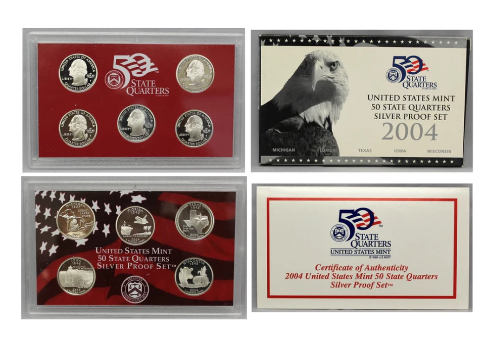 US Mint 50 State Quarters Silver Proof 2004 Set With Box and COA Uncirculated  - Image 4 of 4