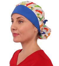 Banded Bouffant Ponytail Scrub Cap - Wiener Dogs with Royal Band