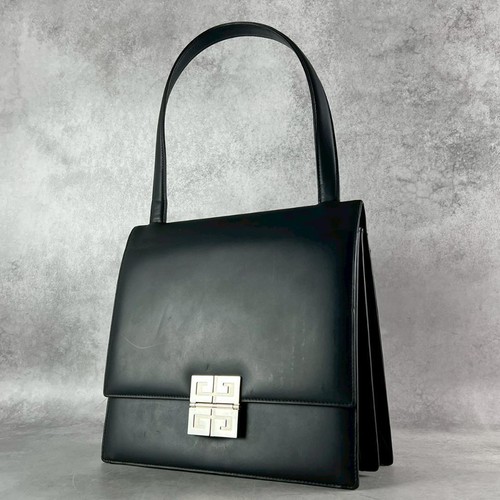 GIVENCHY Borsa a mano 4G logo patta pelle nera semplice classica design formale - Foto 1 di 24