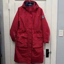 Lands  End Squall Parka Red Long Hooded Coat Waterproof Women Small