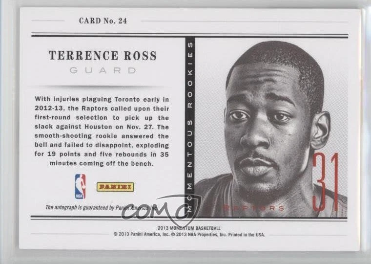 2012-13 Panini Momentum Momentous Rookies Blue /49 Terrence Ross #24 Auto RC - Image 2 of 2