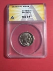 1938 D Buffalo Nickel Choice Brilliant Unc. Certified MS 64 NICE!