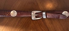 Brighton Onyx Mens Sz 36 Brown Black Leather Belt With Silver Golf Medallions