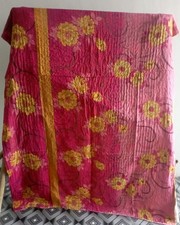 Vintage Indian Kantha Quilt Bedding Coverlet Reversible Bedspread Blanket Throw