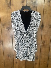 Zara Leopard Print Tunic Dress Black White Ruched Sleeve Size XS