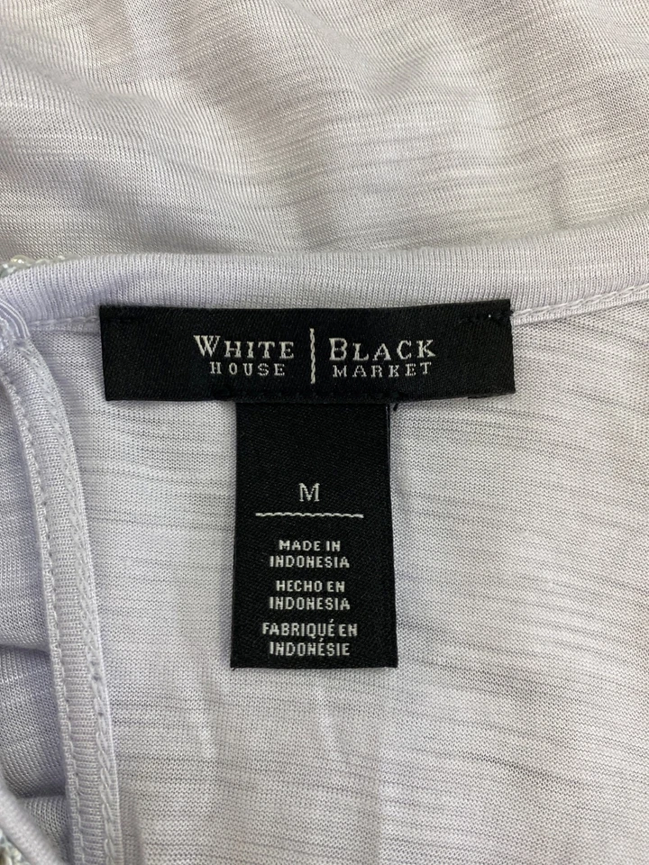 White House Black Market Women’s Light Purple Beaded Neck 3/4 Sleeve Shirt - M - Image 3 of 4