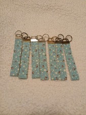 Green Key Fob Wristlet With Bees And Flowers
