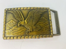 Solid Brass Flying Eagle Mountains Belt Buckle Vintage USA Patriotic Bird