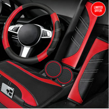 NBTEPEM 6pcs Red Steering Wheel Cover Set Sport Microfiber Universal 14.5-15