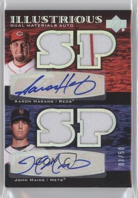 2007 Black Illustrious Dual Materials 3/50 John Maine Aaron Harang Auto 3c7