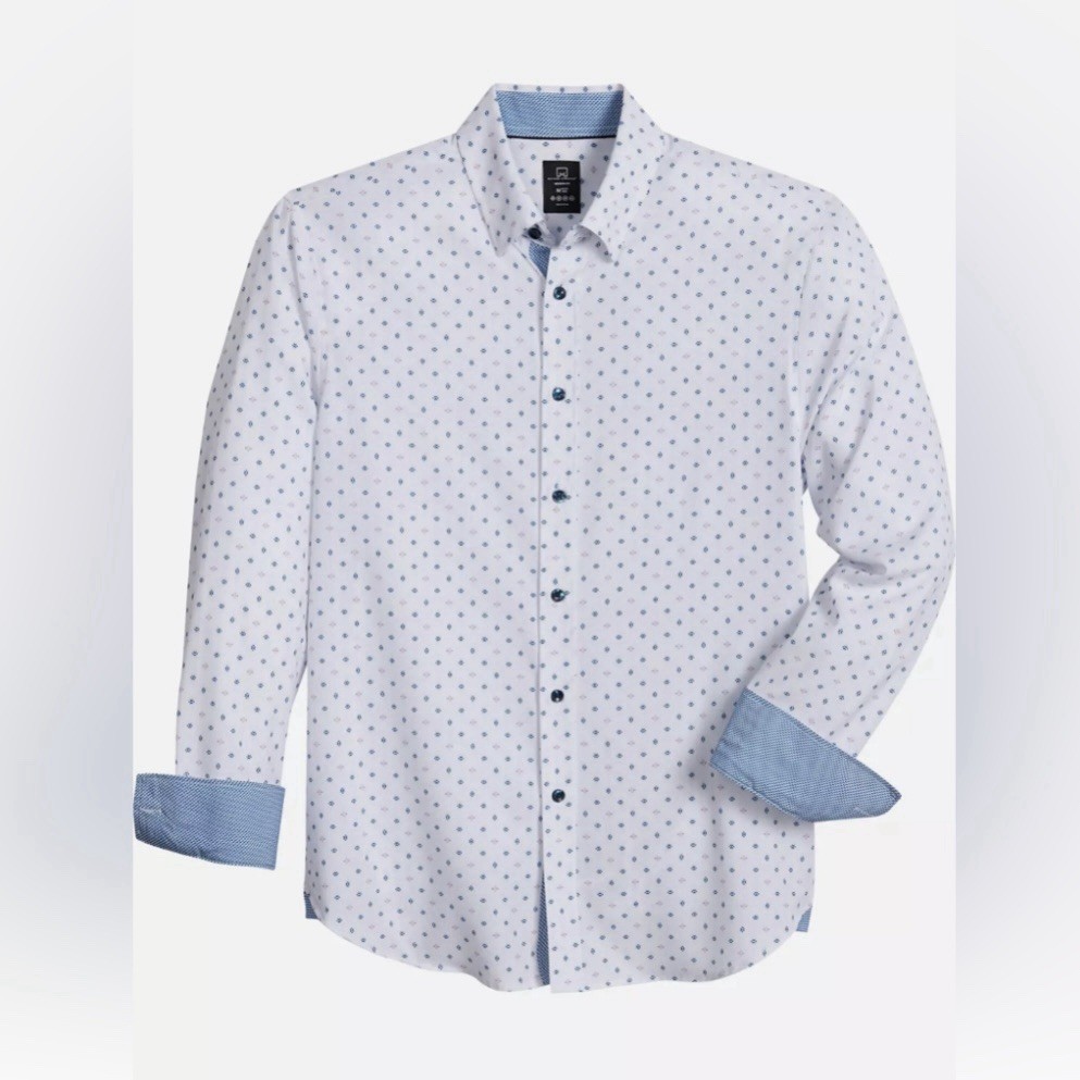 Michael Strahan Modern Fit Button Down Shirt Mens Small Stretch White Blue  Pink