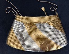 Vintage Gold Silver Metallic Mesh Shoulder Bag Zip Closure Chain Strap