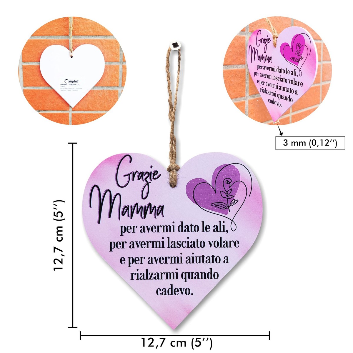 Targa Decorativa Grazie Mamma 12x12cm | Regalo Originale Donna CARISPIBET