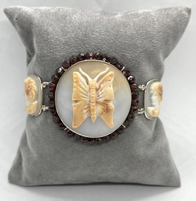 Armband Kamee Kamee Schmetterling Muschel Karneol Granat 925 Silber