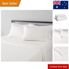 Soft Microfiber Bed Sheet Set Queen Cream 229x259cm Flat 36cm Deep Pockets