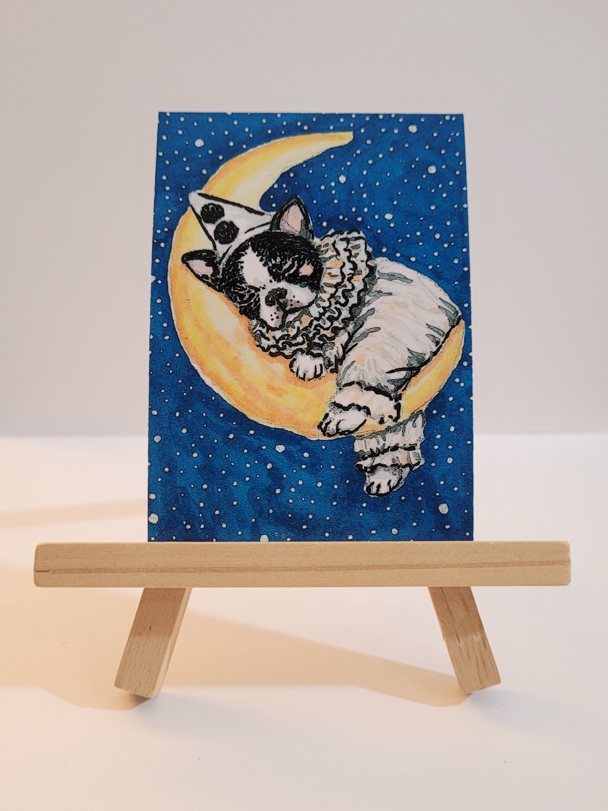 ACEO PRINT Boston Terrier Clown Dog Folk Art Illustration Signed by Artist