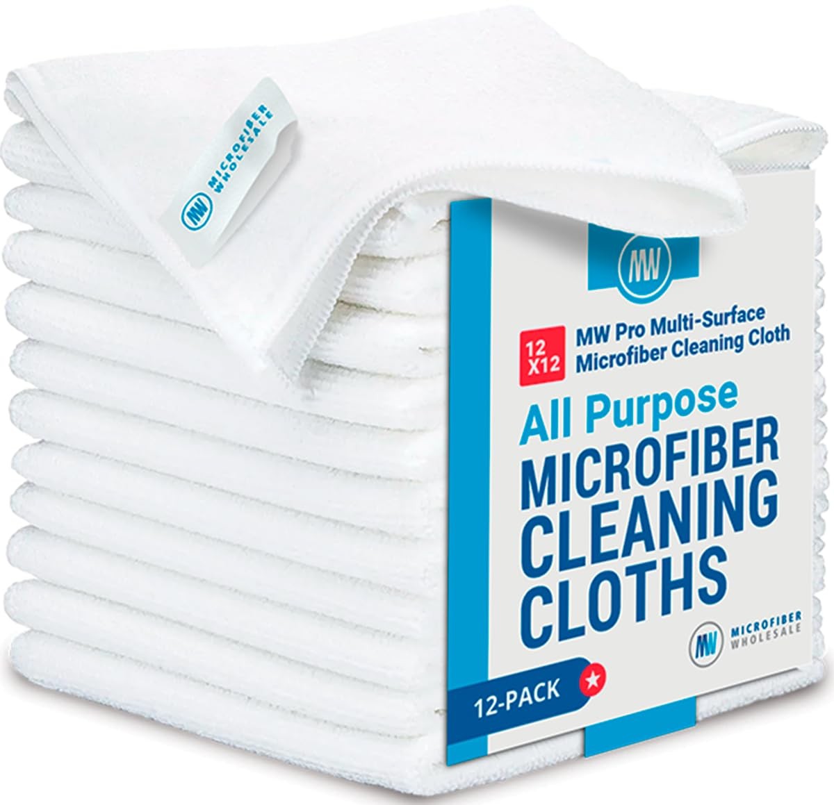 12x12 MW Pro Multi-Surface Microfiber Cleaning Cloths White 12 Pack