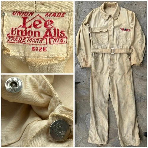 RARE! Vintage 1930s LEE House Mark Label Chain Stitch Aviation Coveralls Sz 42🔥