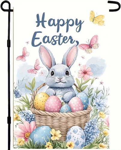 Happy Easter Rabbit Garden Flag 12 x 18 inch Double Sided Outside easter two