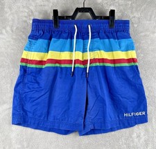 Tommy Hilfiger Swim Trunks Men Medium Blue Striped Mesh Lined Shorts