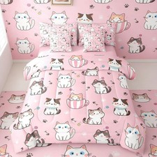 Toddler Cat Twin Comforter Set with Sheets for Kids Boys Girls Cats Print Bed...