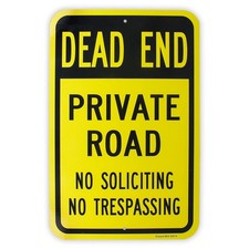 Large Dead End Private Road Sign, No Soliciting No Trespassing Sign, 18"x 12"...