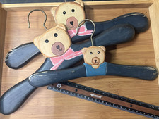 3 Teddy Bear Closet Hangers Wooden hand-painted grandma-core or Nursery decor