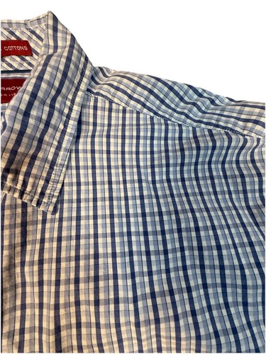 Arrow USA 1851 Men’s XL Button Down Short Sleeve Shirt White & Blue Plaid - Picture 2 of 5