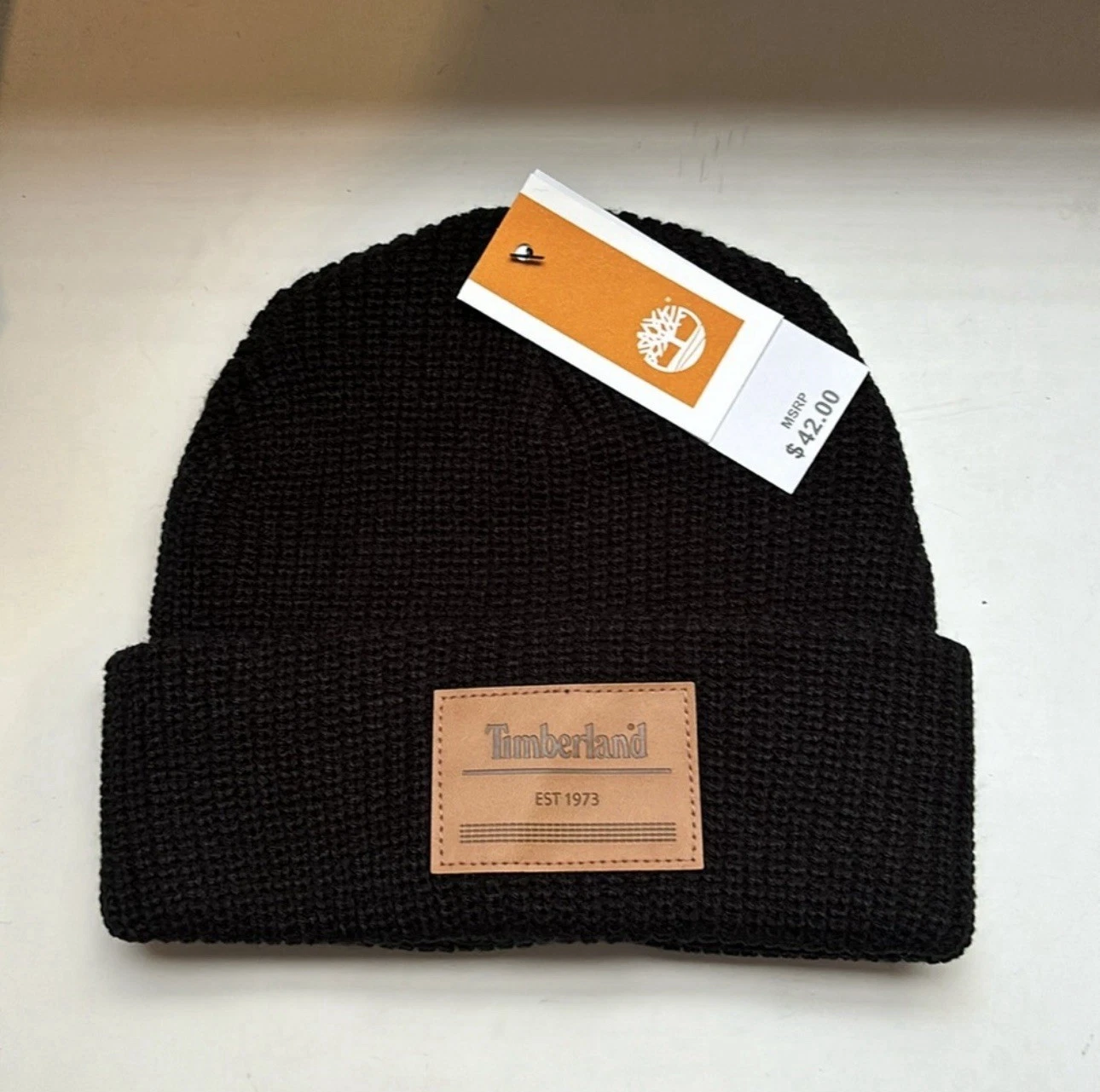 New Timberland Hat Men’s Black Cuffed Knit Beanie Hat Casual Outdoor Activewear