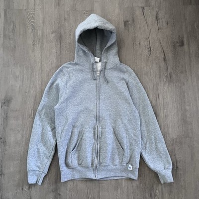 Vintage Russell Athletic Mens Grey Zip Up Hoodie Blank 2000s Y2K