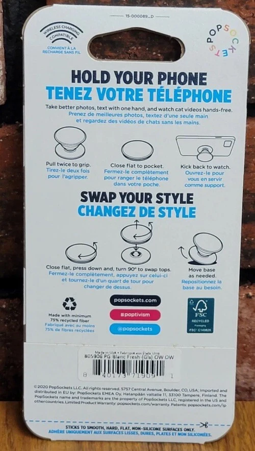 PopSockets PopGrip Phone Grip & Stand with Swappable Top - WHITE FLORAL - Image 2 of 4