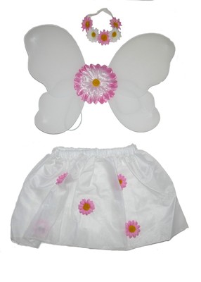 A Beautiful Flower Fairy Set Wings tutu and hair garland with daisy flower