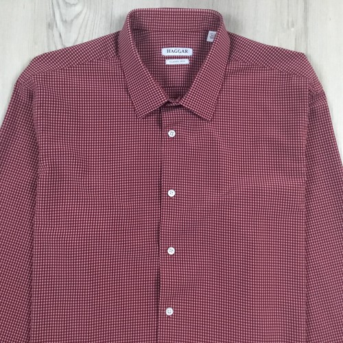 Haggar Performance Dress Shirt Mens 17 - 17 1/2 34/35 Red Mini Check Stretch - Picture 4 of 10