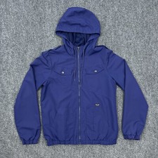 Volcom Boys Jacket Large Blue Full Zip Hooded Enemy Lines Windbreaker Embroidery