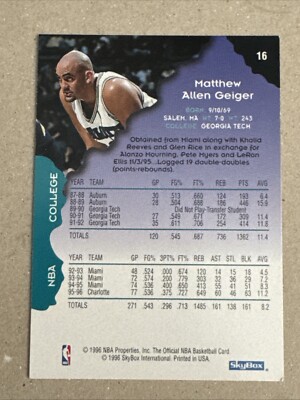 Matt Geiger 1996-97 Hoops #16 AUTOGRAPHED Signed Card Charlotte