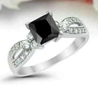 Princess Cut Black Onyx Lab Created Diamond Wedding 14k White Gold Finish Ring