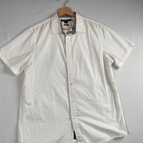 Michael Kors Men's Short Sleeve Classic Fit Button Down Shirt Medium White Logo - Picture 5 of 9