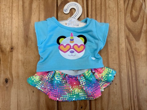 Offizielles Build A Bear Panda Einhorn Shirt & Paillettenrock Plüschtier Stofftier