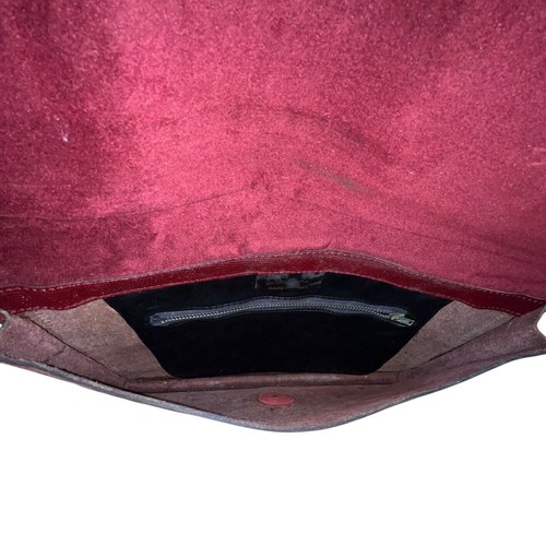 Vintage Burgundy Genuine Embossed Leather Envelope Clutch Bag Sz M - Picture 7 of 8