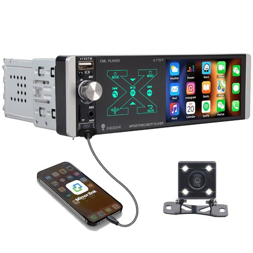 Single 1DIN Bluetooth 4.1" Car Stereo Radio HD Touch Screen FM Multimedia Player