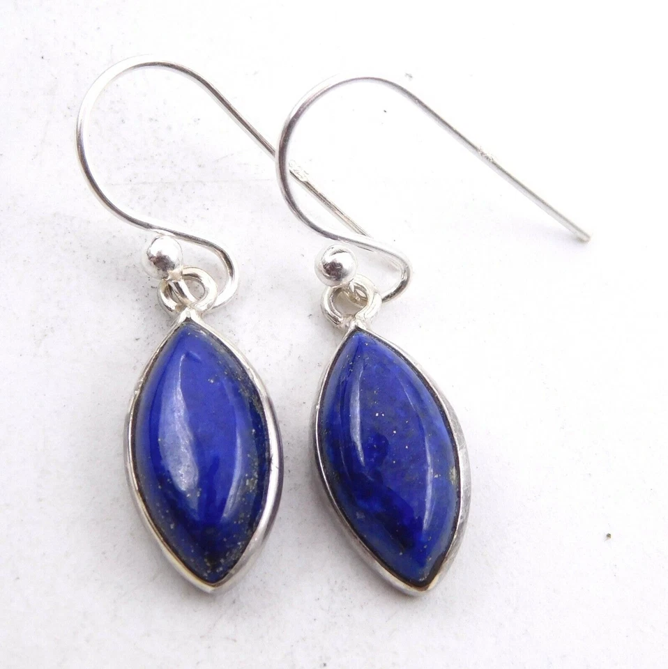 Naturale Lapislazzuli Cab Pietra 925 Argento Sterling Gioielli Lunetta Orecchino - Immagine 2 di 3