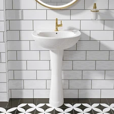 Pedestal Sink White 1 Hole,w Water Blocking Edge, 1 Overflow Hole, 1 Faucet Hole