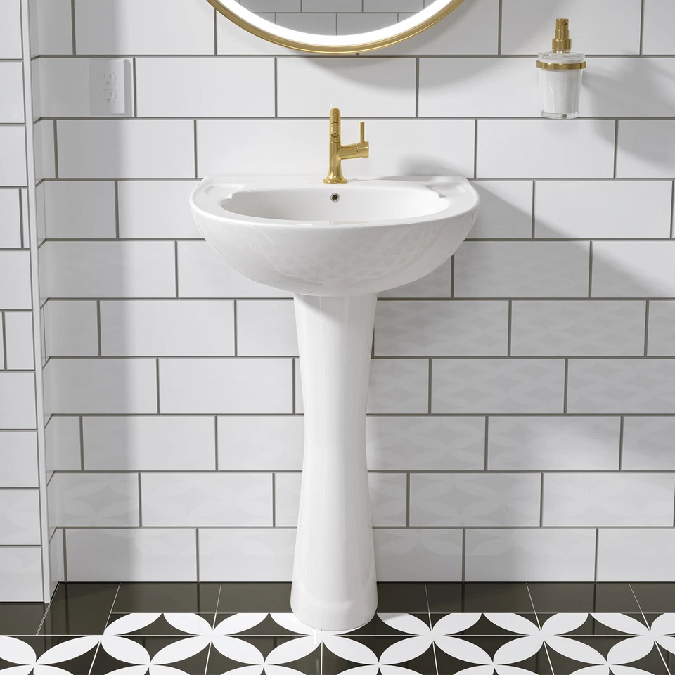 Bathroom Pedestal Sink Combo,1 Overflow Hole,3 Faucet Hole White Porcelain - Image 2 of 4