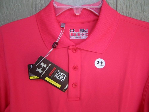 BRAND NEW MENS SOLID PINK UNDER ARMOUR POLO GOLF SHIRT SMALL LOOSE FIT NWT - Picture 5 of 5