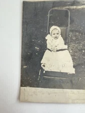 Unused Postcard RPPC Real Photo Baby in White Dress in Stroller