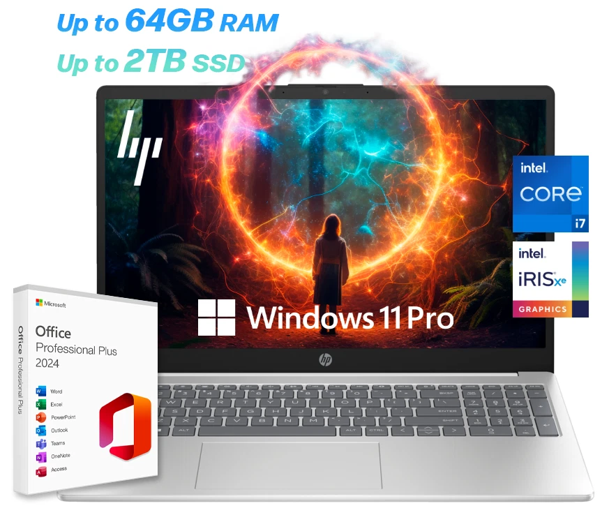 2025 HP Touch Laptop 15.6" 10-Core Intel i7, Up to 64GB RAM & 2TB SSD, Win11 Pro