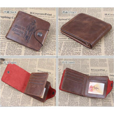 Retro Genuine Cowboy Leather Men Bifold Wallet Multi Pocket Coin Card Case Purse