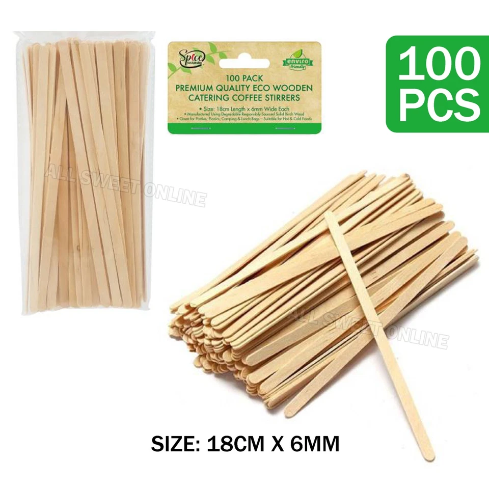 100 Wooden Craft Stick Paddle Pop Popsicle Coffee Stirrers Ice Cream Sticks 17cm