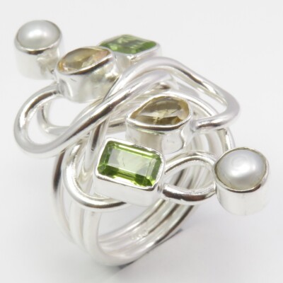 Flash Sale Time || CHECK IT Real PERIDOT CITRINE PEARL Ring Size 5.5 925 Silver